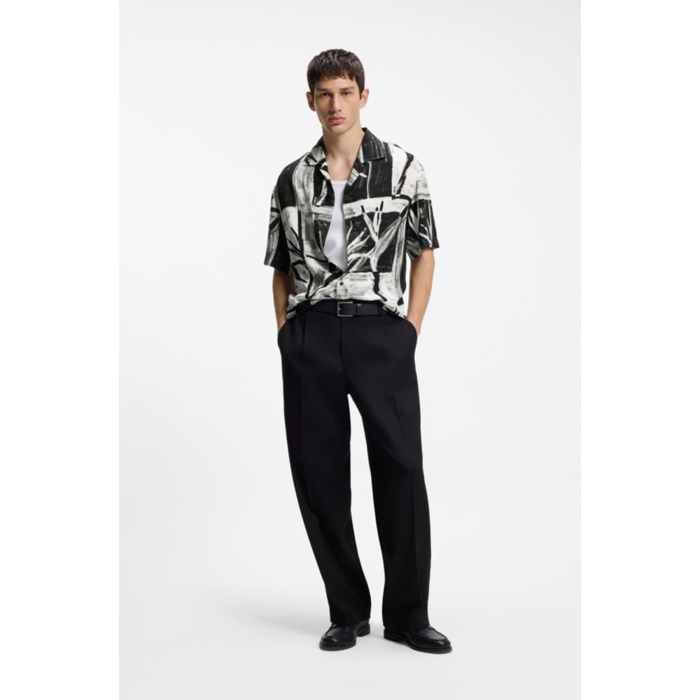 Oversized-fit printed shirt with camp collar