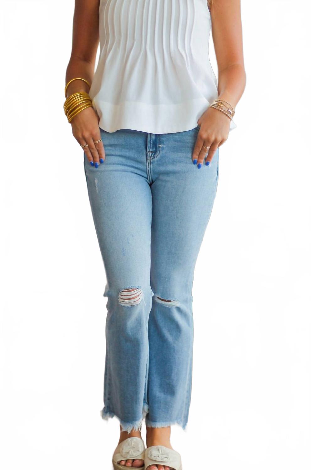 Cropped Frayed Flare Jean In Light Wash
