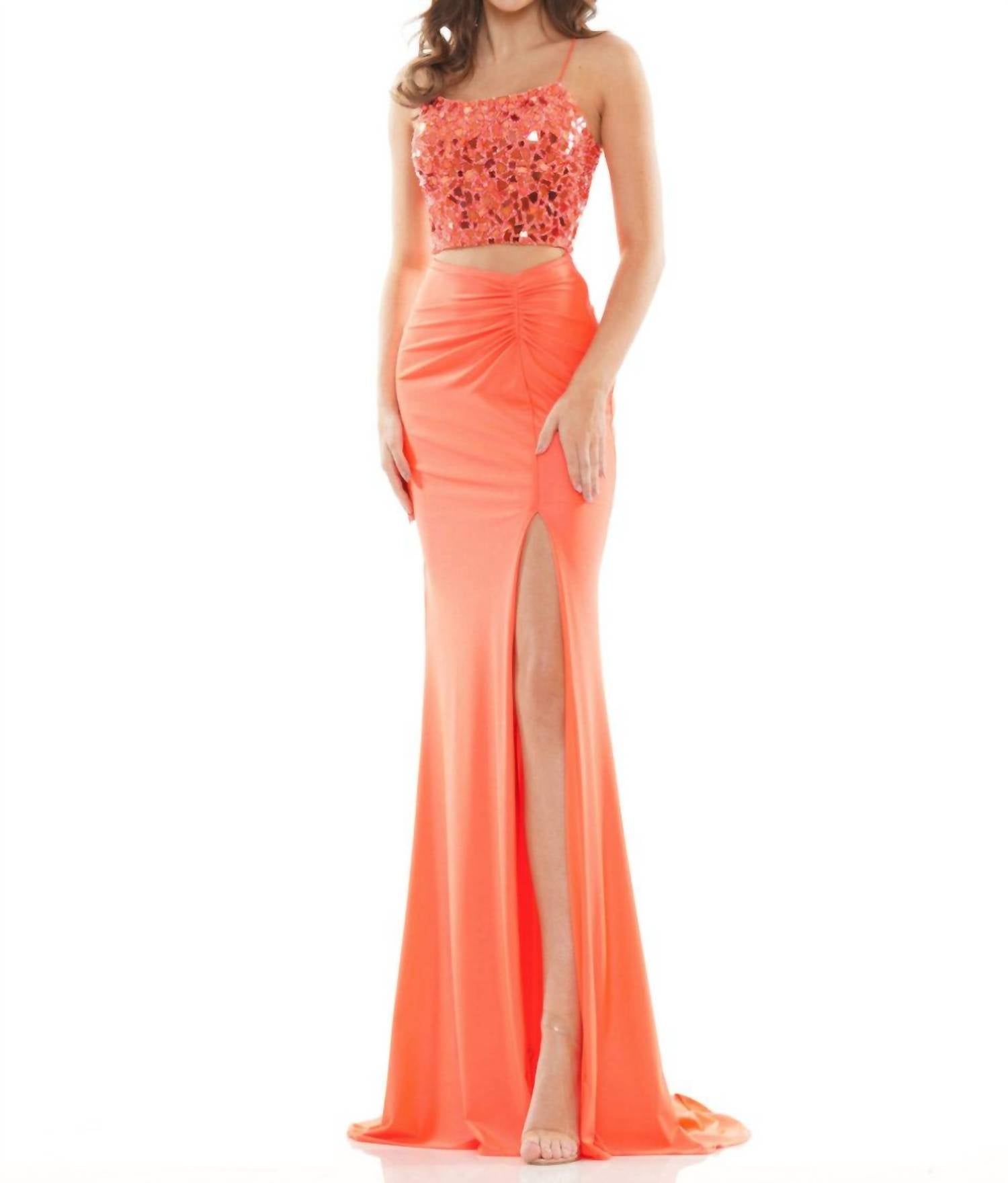 Two Piece Mosaic Top Gown In Orange