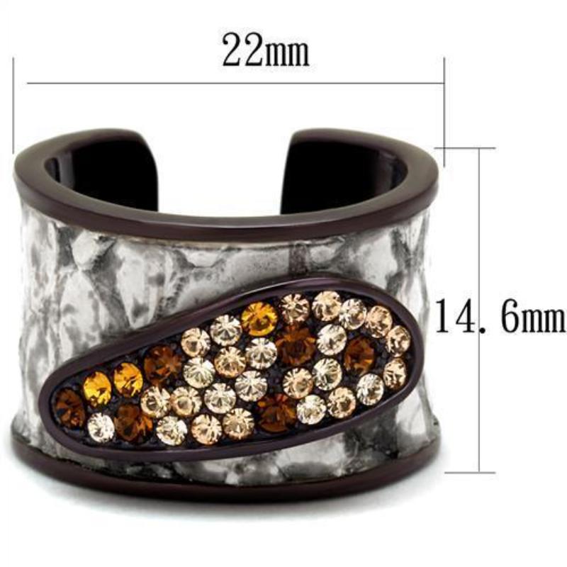 IP Dark Brown (IP coffee) Stainless Steel Ring with Top Grade Crystal in Multi Color