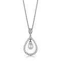 Rhodium Brass Chain Pendant with Synthetic Pearl in White