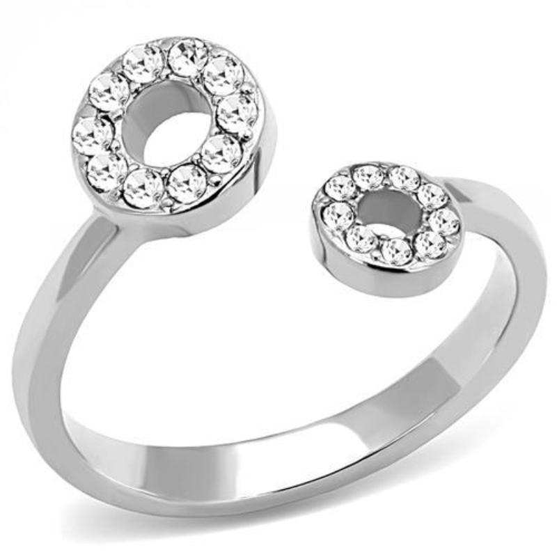 High polished (no plating) Stainless Steel Ring with Top Grade Crystal in Clear