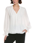 CeCe Half Placket Smocked Top
