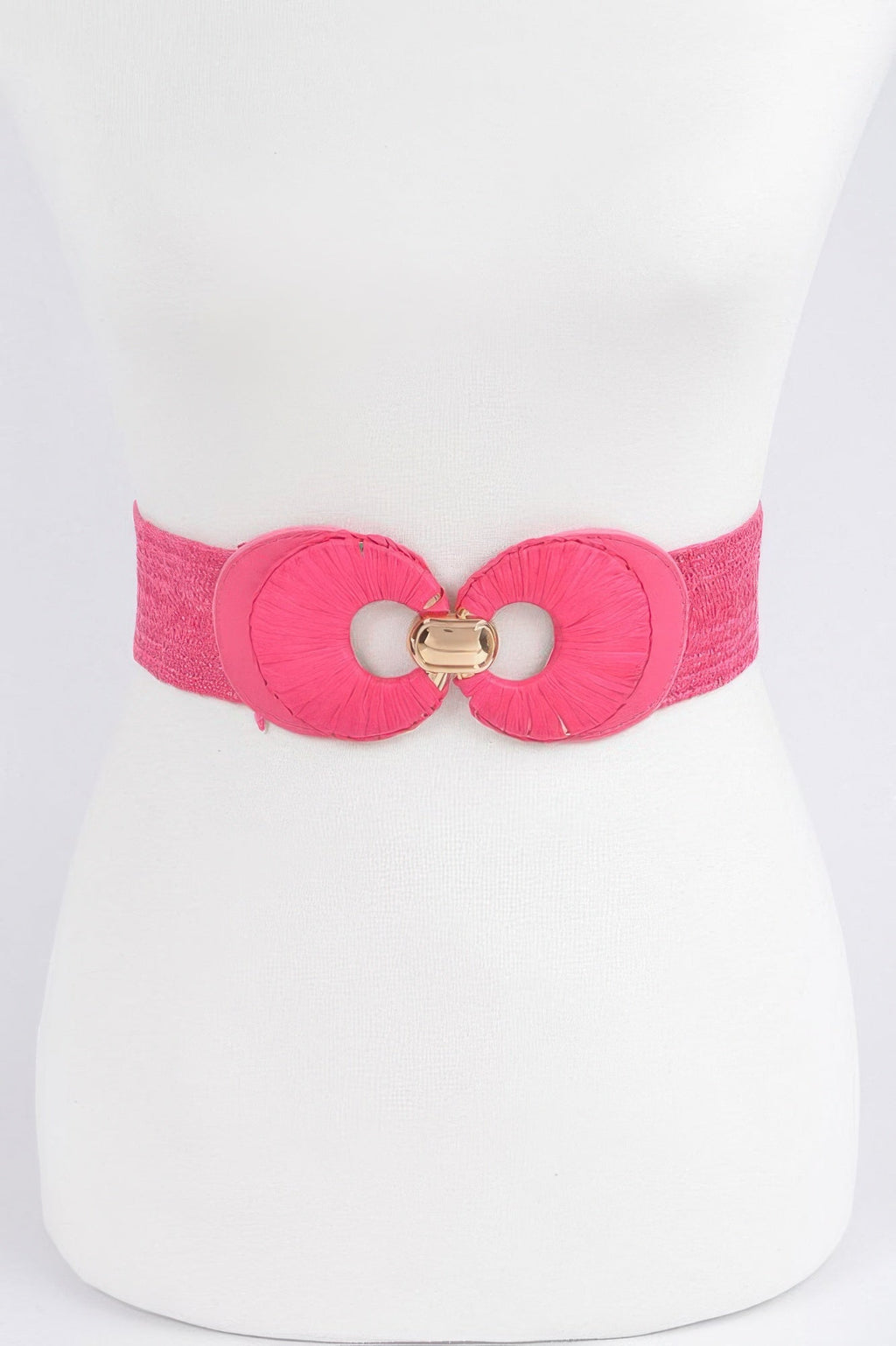 Faux Straw Two Buckle Elastic Belt