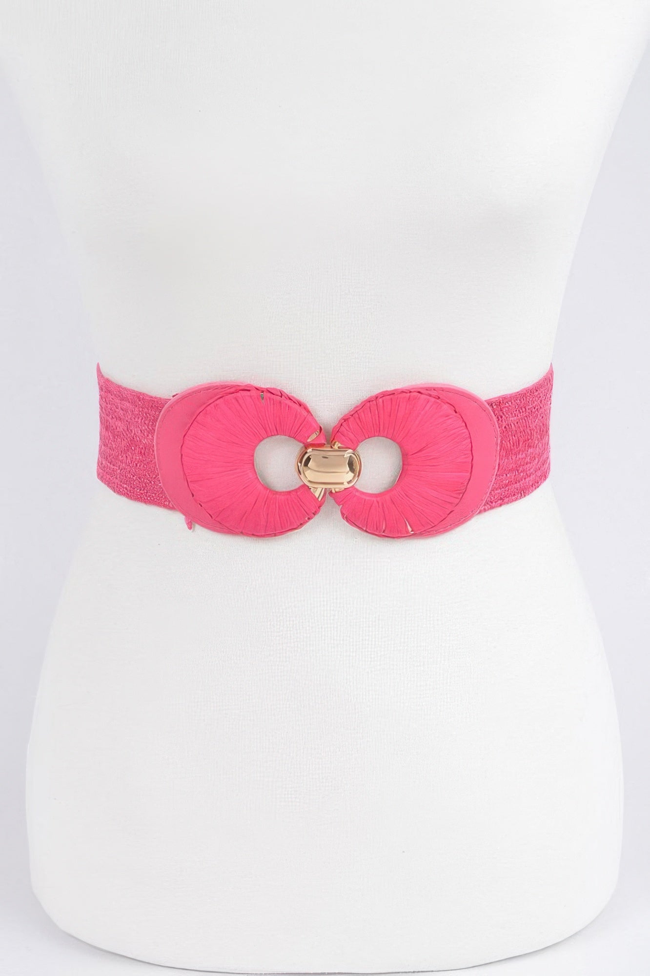 Faux Straw Two Buckle Elastic Belt