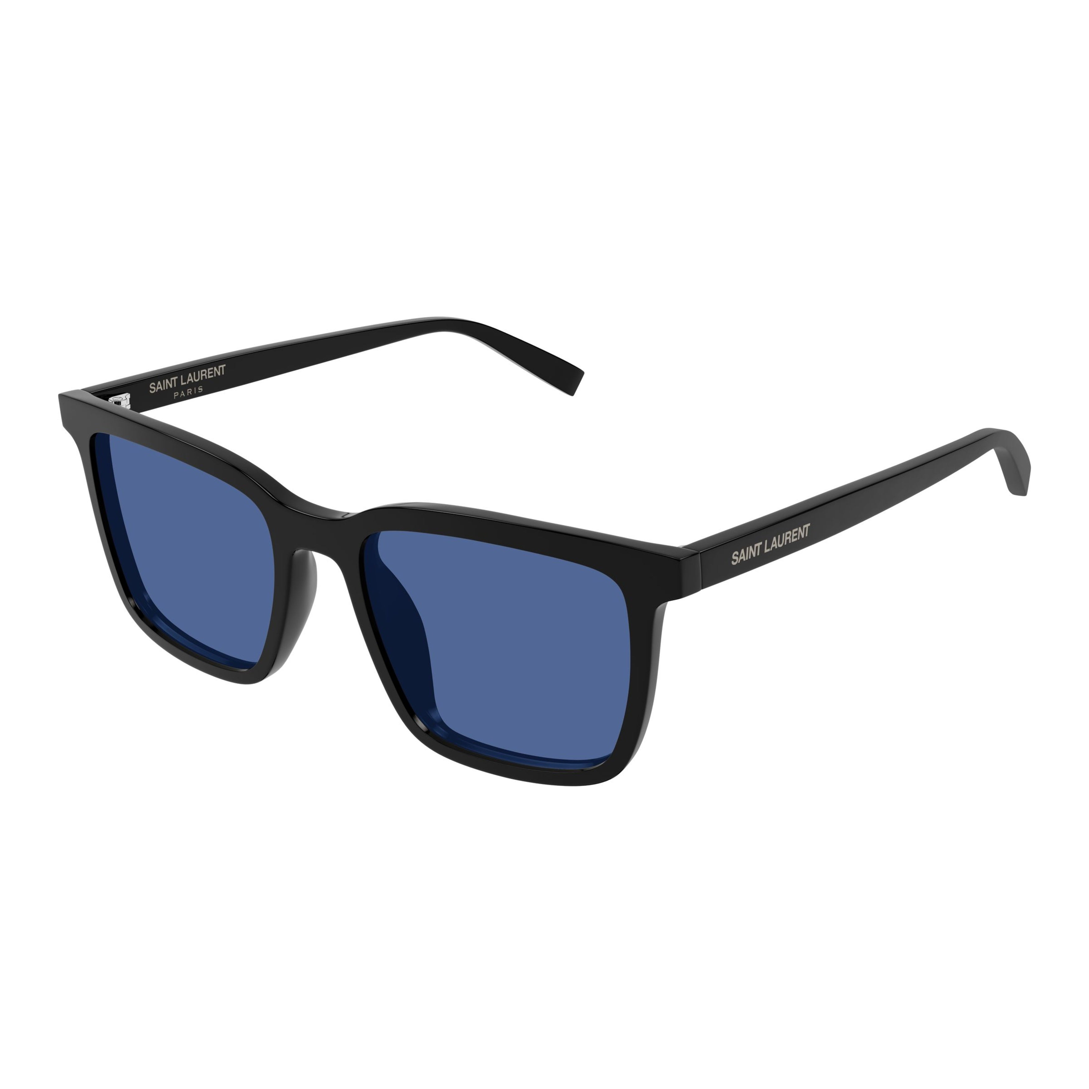 Bold Rectangular Black Acetate Sunglasses With Deep Blue Lenses