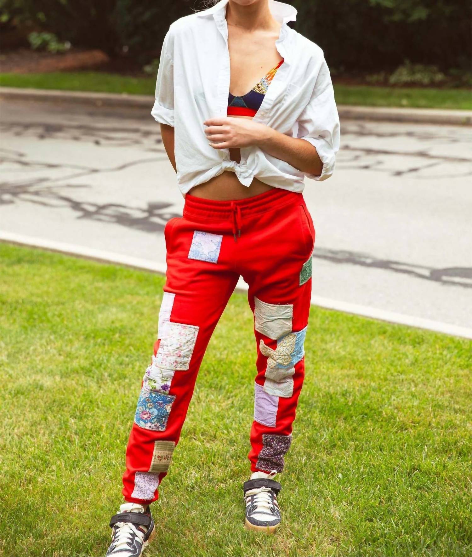 Mixed Print Sweatpants In Red