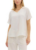 Dana V-Neck Short Sleeve Pullover Top In White
