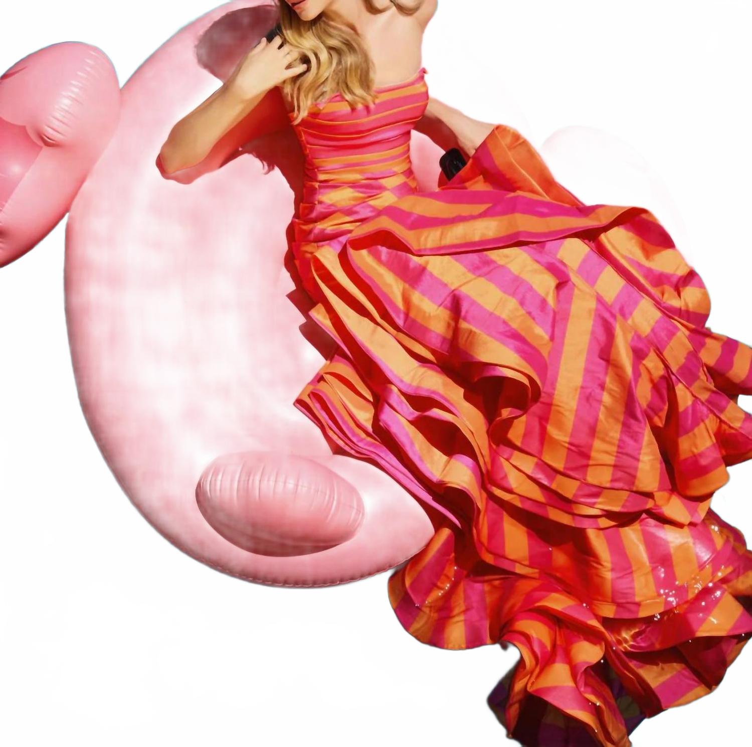 Striped Ruffle Mermaid Prom Dress In Orange Pink