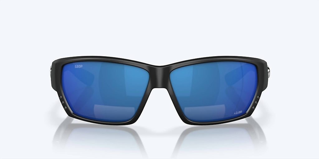 Men's Tuna Alley Readers Rectangular Polarized Sunglasses In Matte Black/blue Mirror