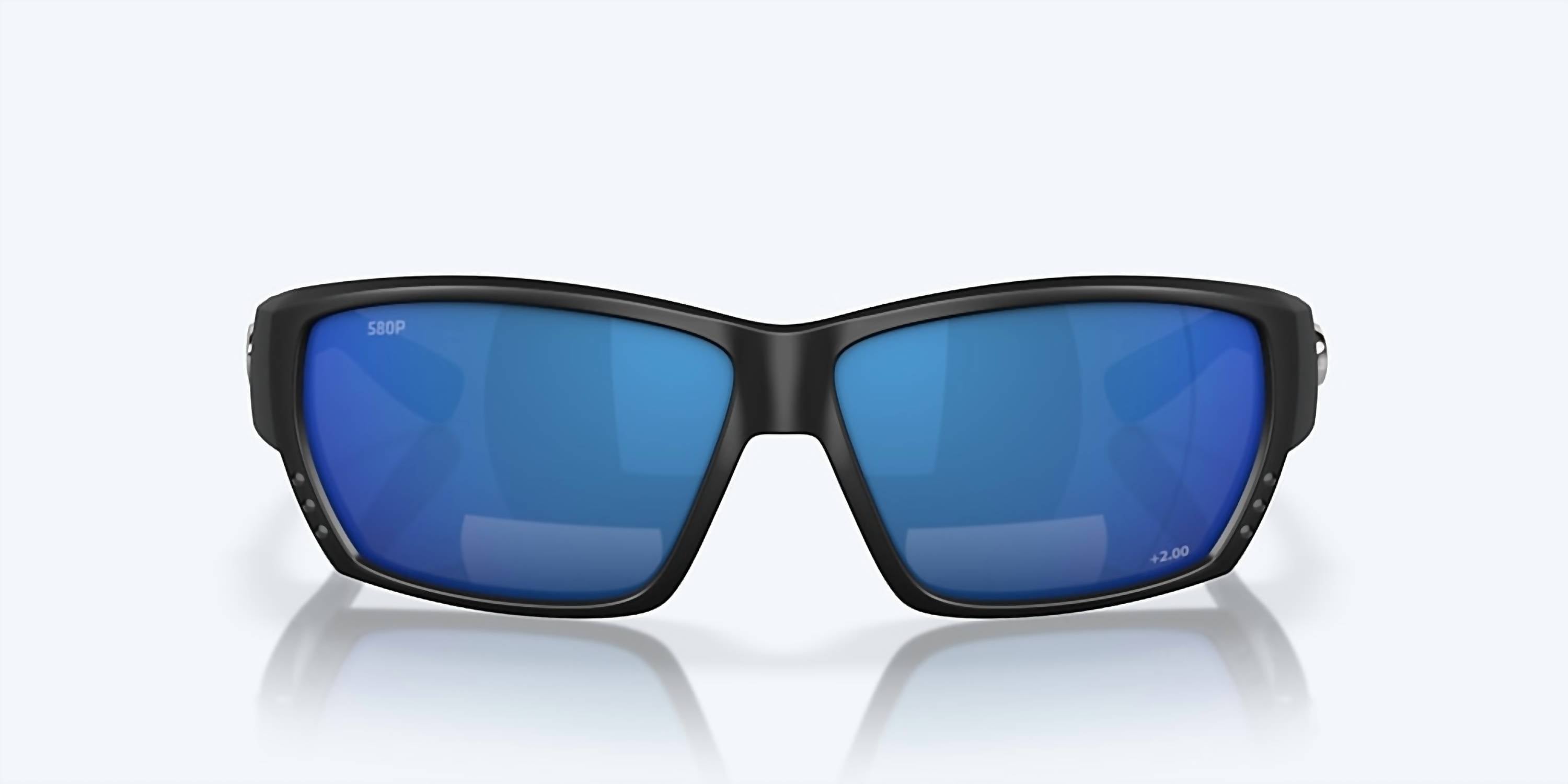 Men's Tuna Alley Readers Rectangular Polarized Sunglasses In Matte Black/blue Mirror