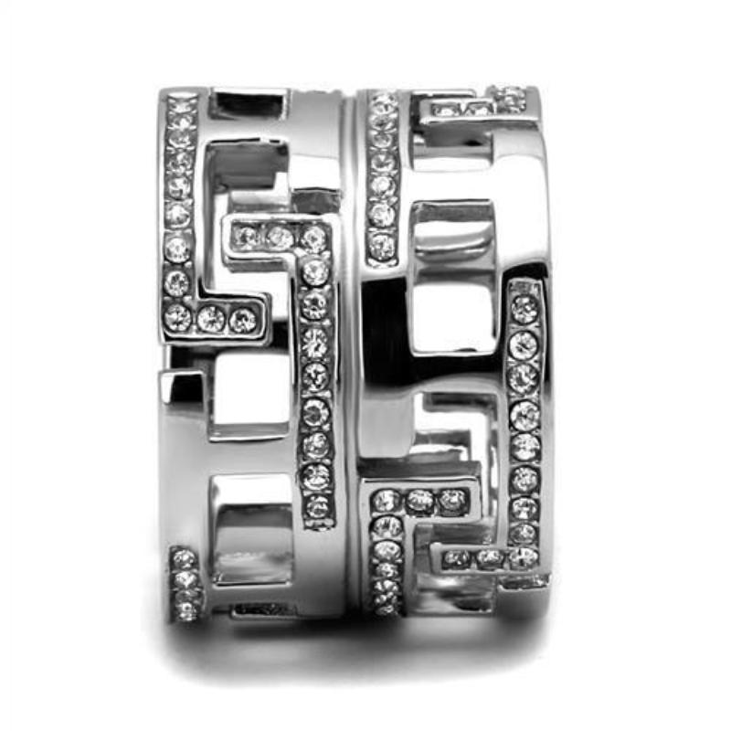 High polished (no plating) Stainless Steel Ring with Top Grade Crystal in Clear