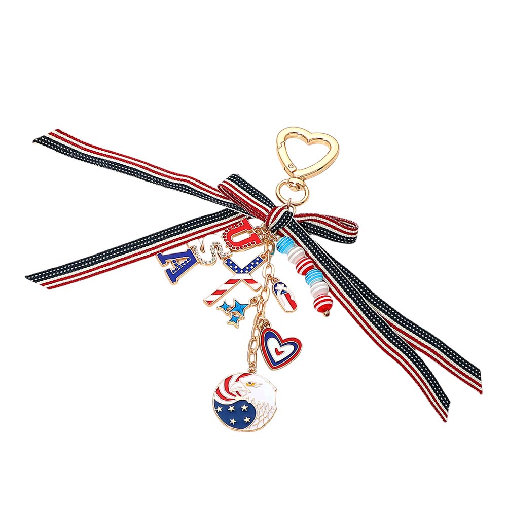American USA Flag Bow Heart Cross Eagle Charm Drop Keychain Bag Charm