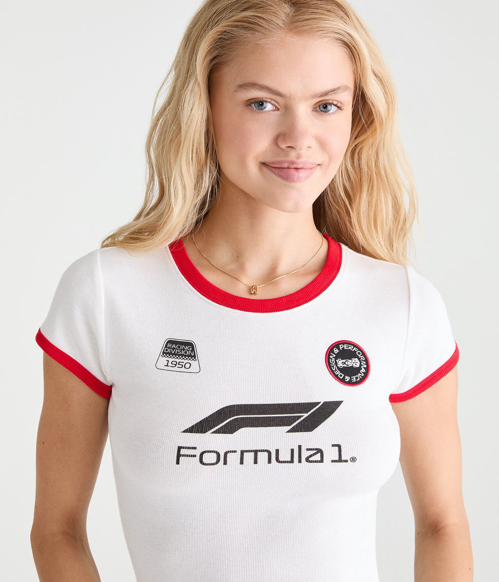Aeropostale Formula 1 Racing Cropped Ringer Graphic Tee