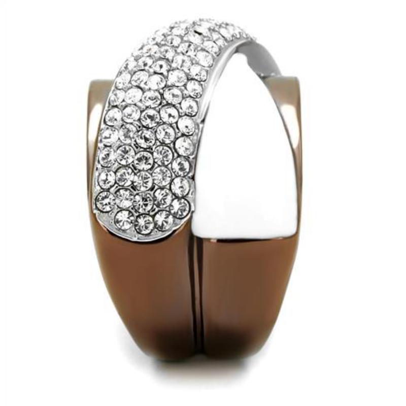 Two Tone IP Light Brown (IP Light coffee) Stainless Steel Ring with Top Grade Crystal in Clear