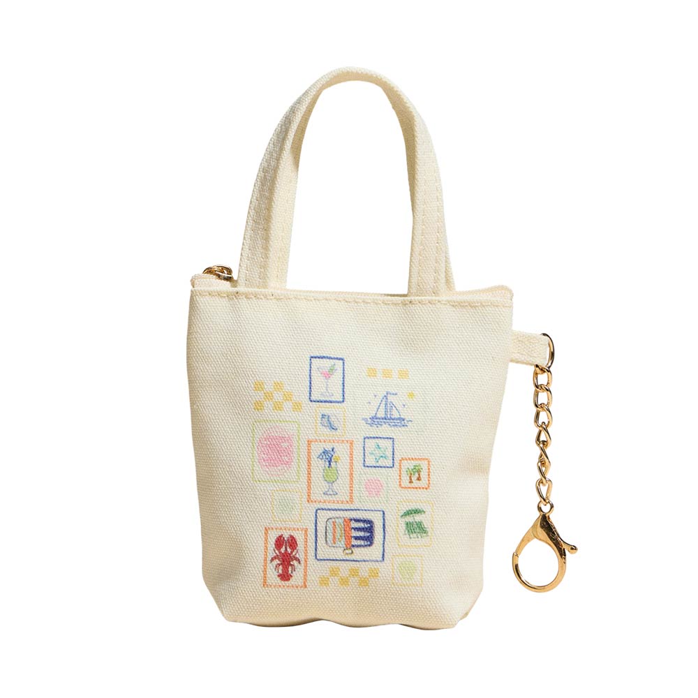 Coastal Icon Print Keychain Mini Tote Bag