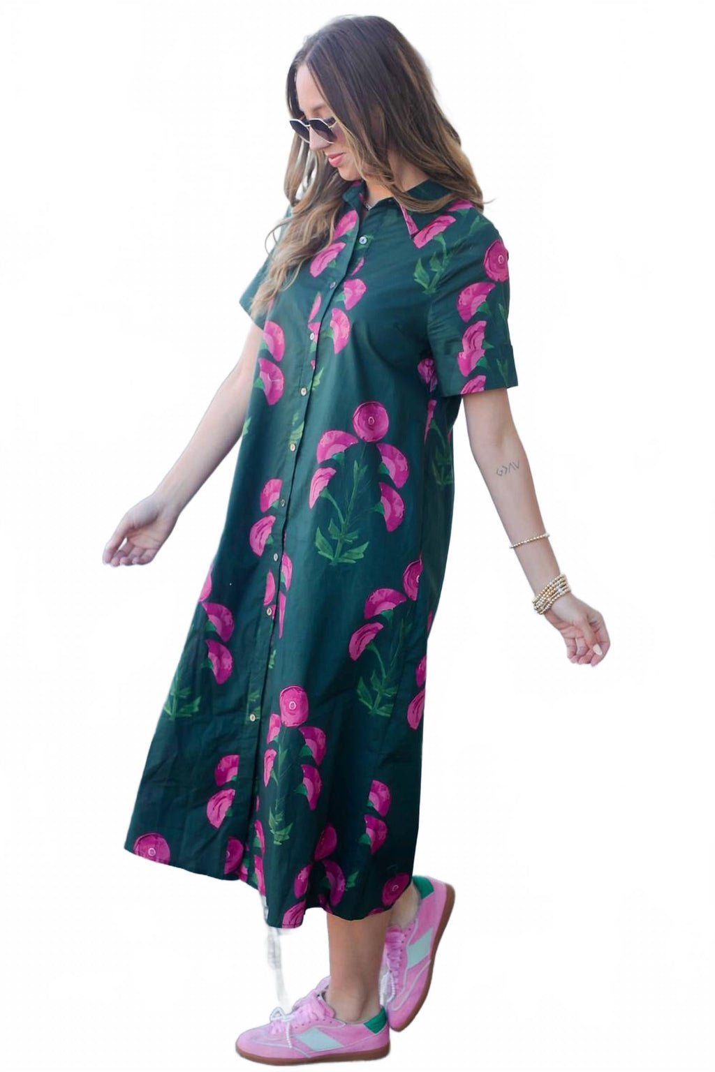 Lori Midi Dress In Hunter Green