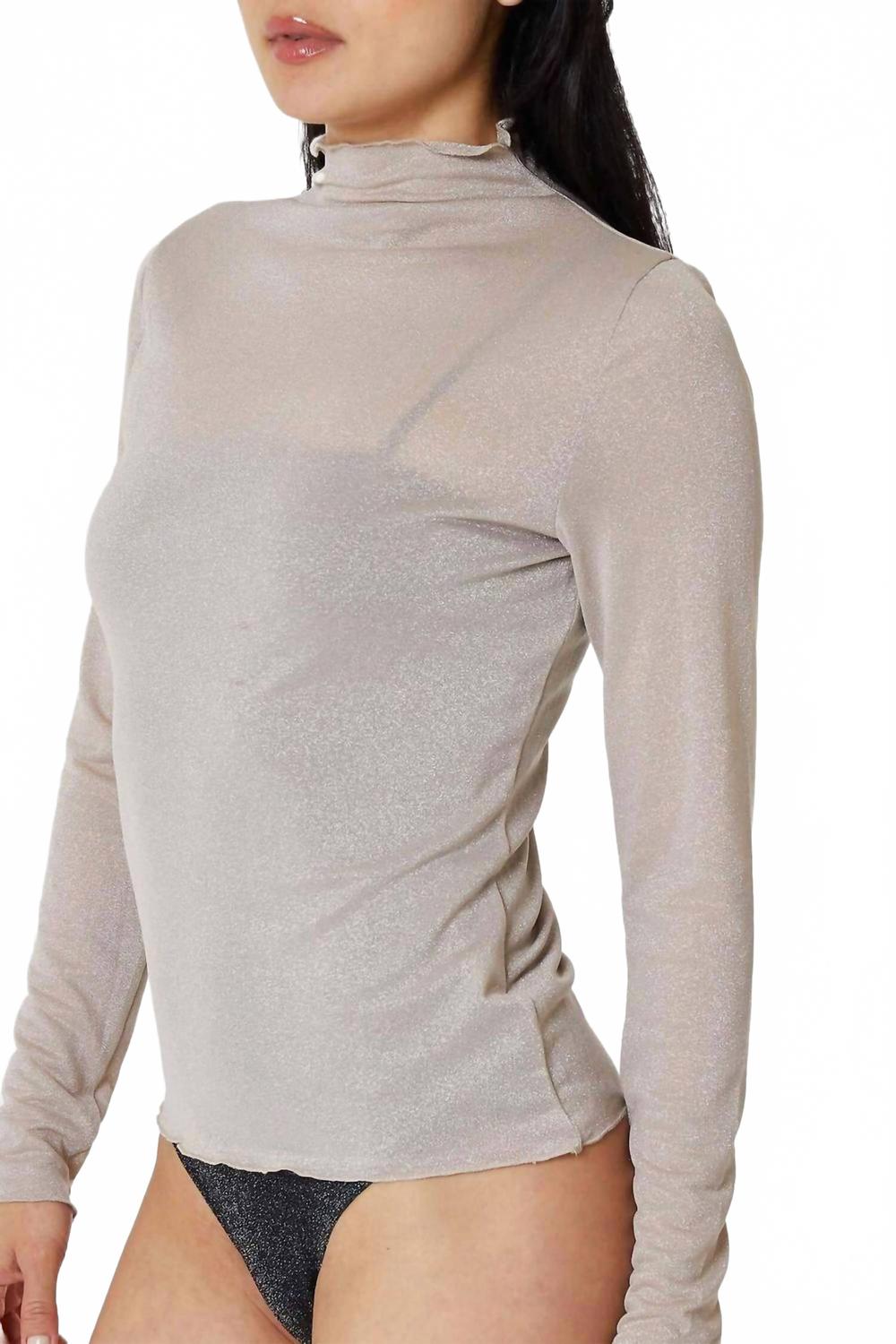 Light Lurex Mockneck Top In Champagne