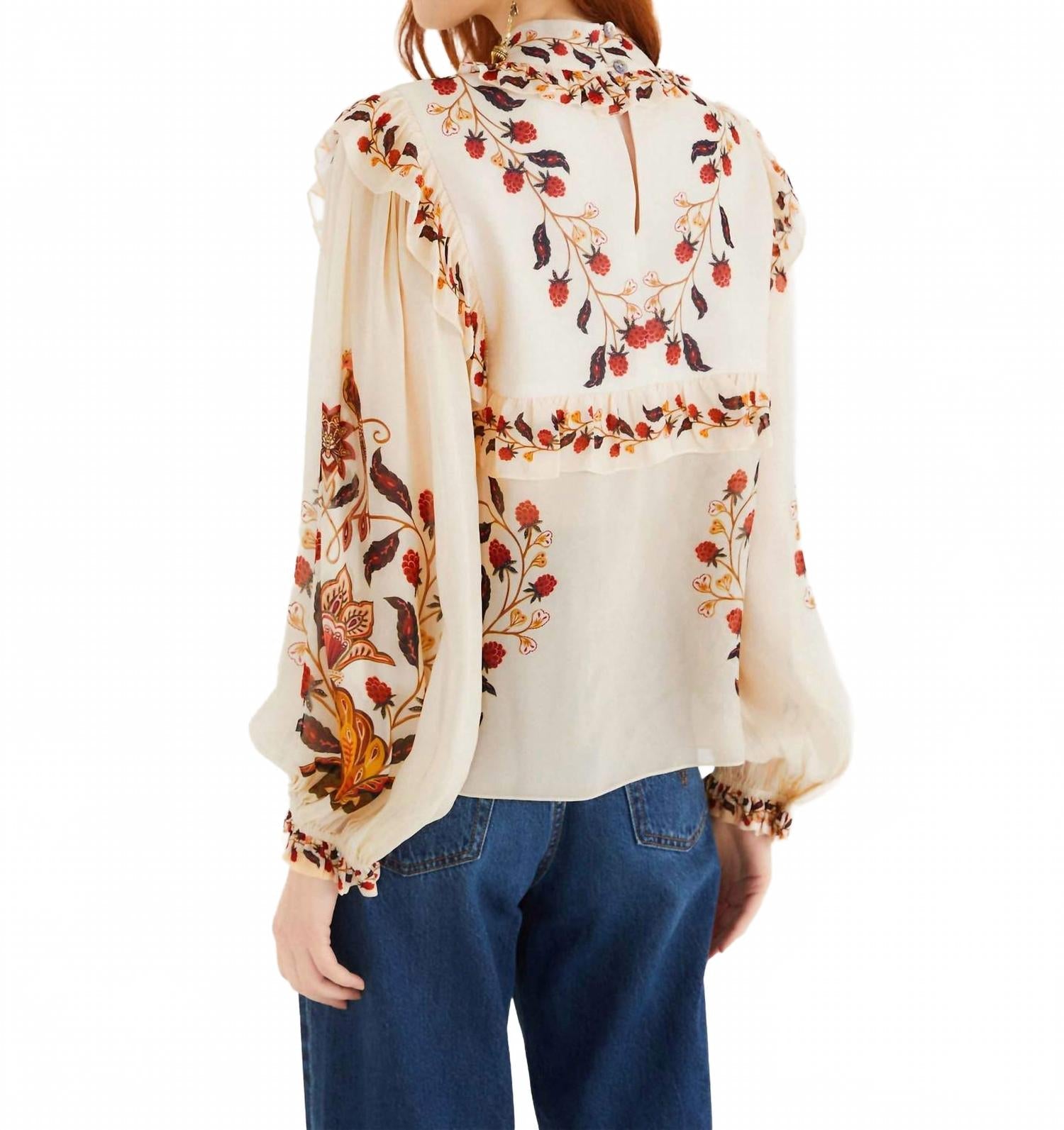 Berry Garden Long Sleeve Blouse In Cream
