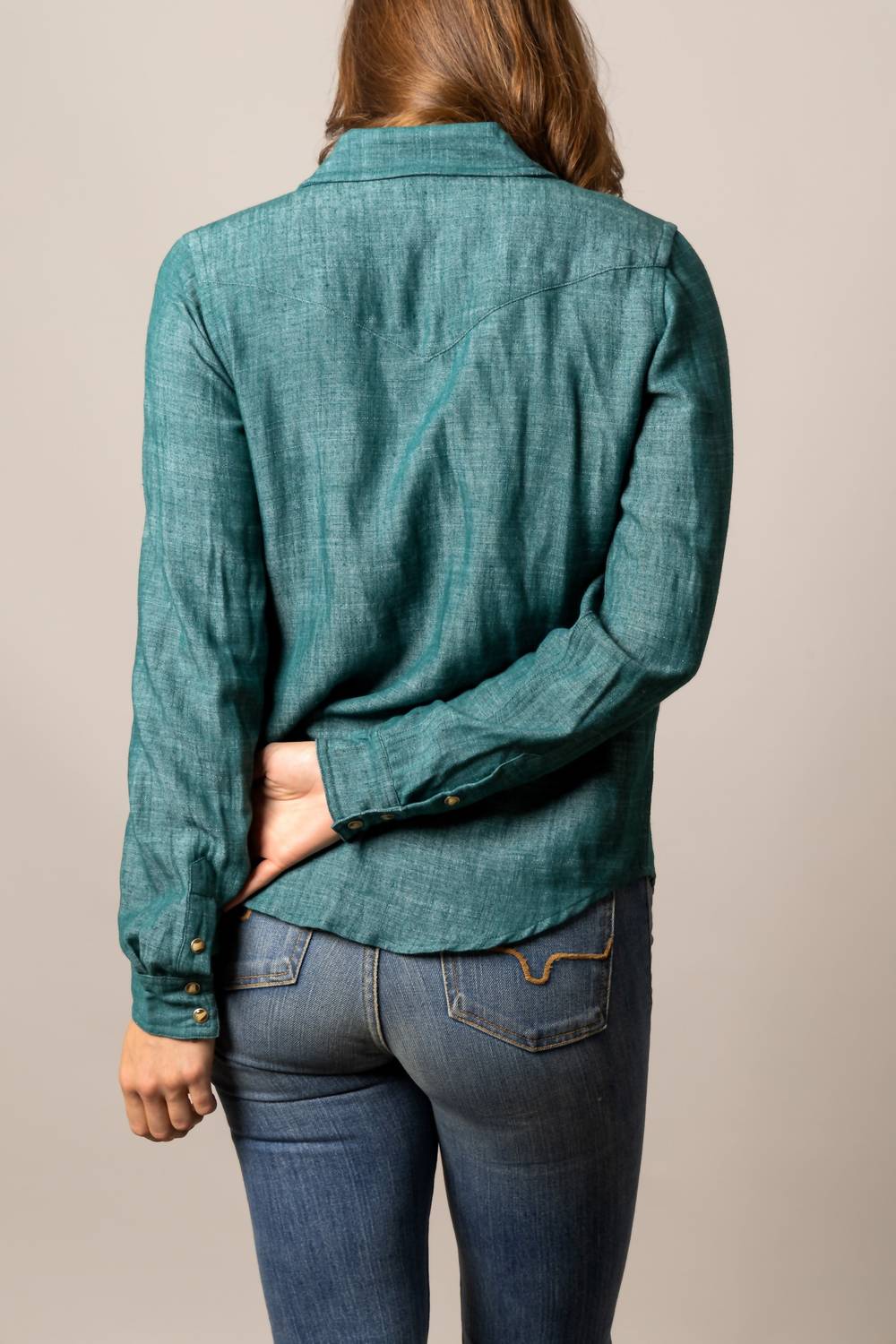 Lacy Button Down Shirt In Dark Teal