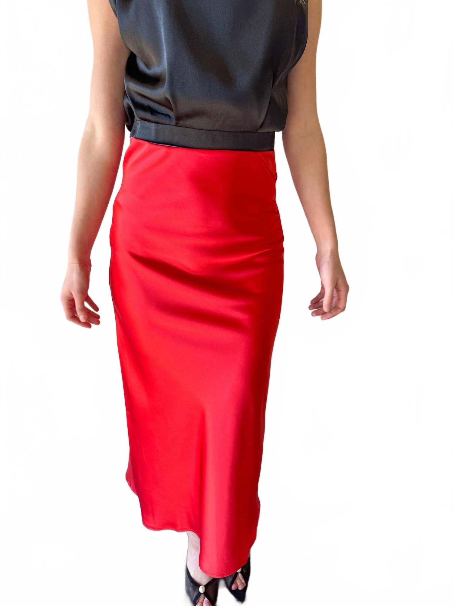 Siren Satin Skirt In Red