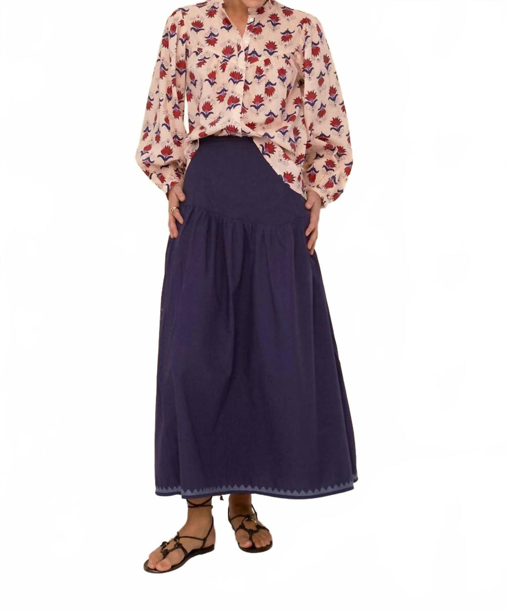 Cotton Midi Skirt In Blue