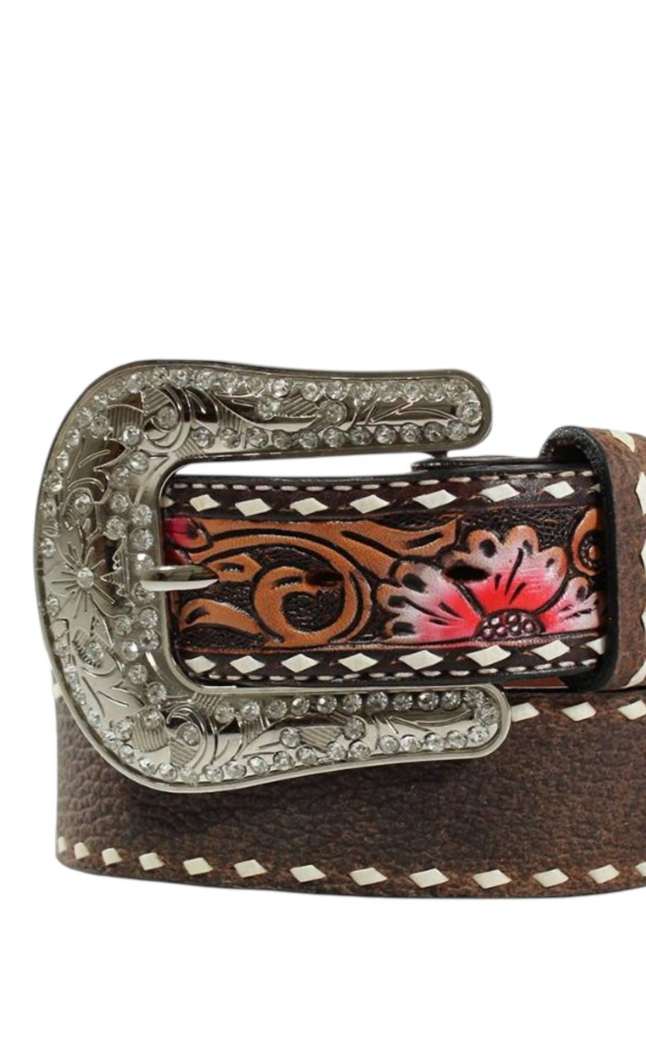 Women's Leather Hand Painted Accents Belt In Brown/multi