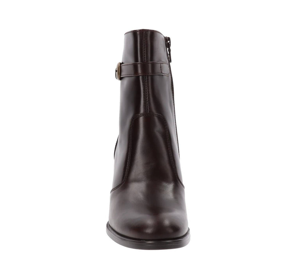 Women's Shiny High Heel Ankle Bootie In Brown
