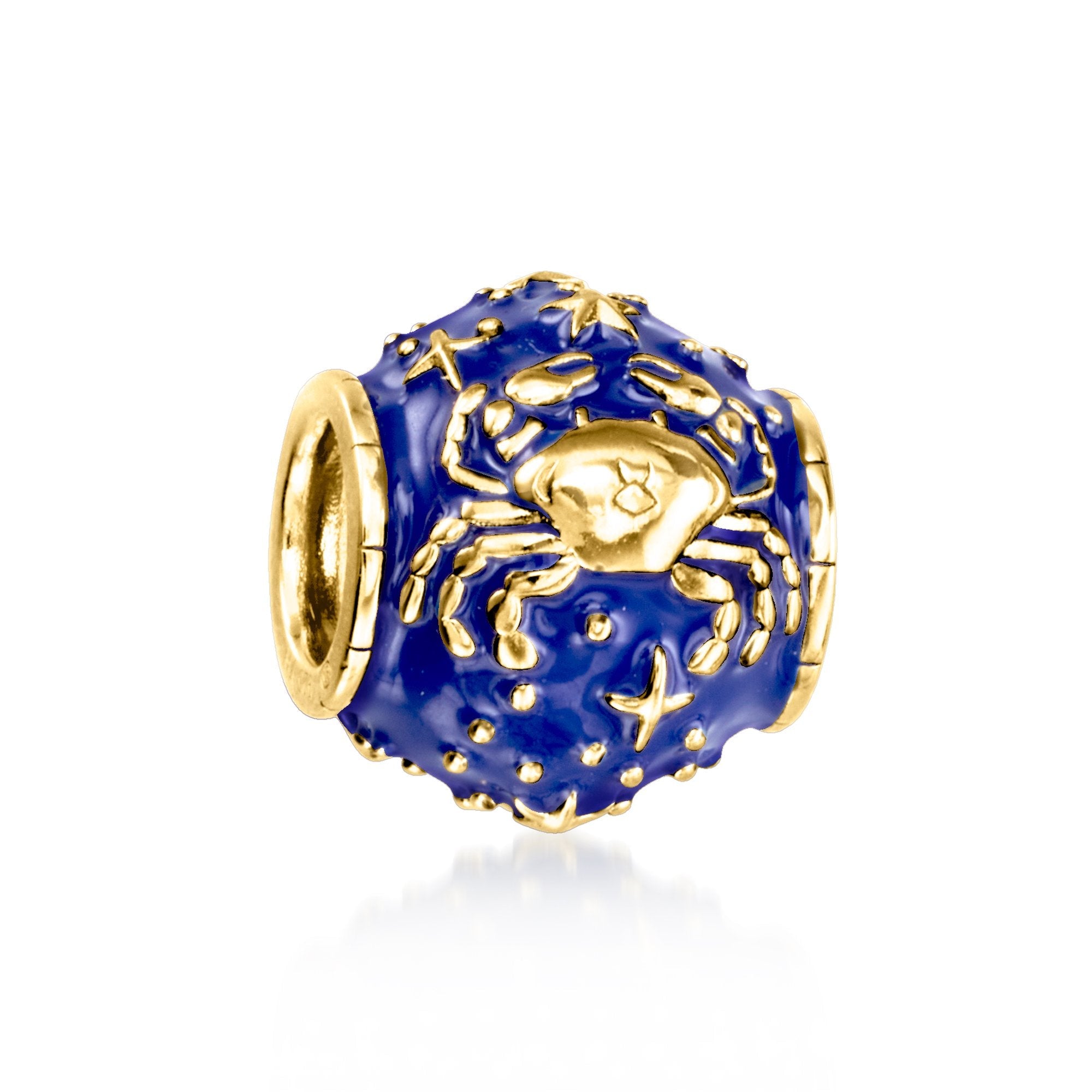 Ross-Simons Blue Enamel Zodiac Bead Charm in 18kt Gold Over Sterling