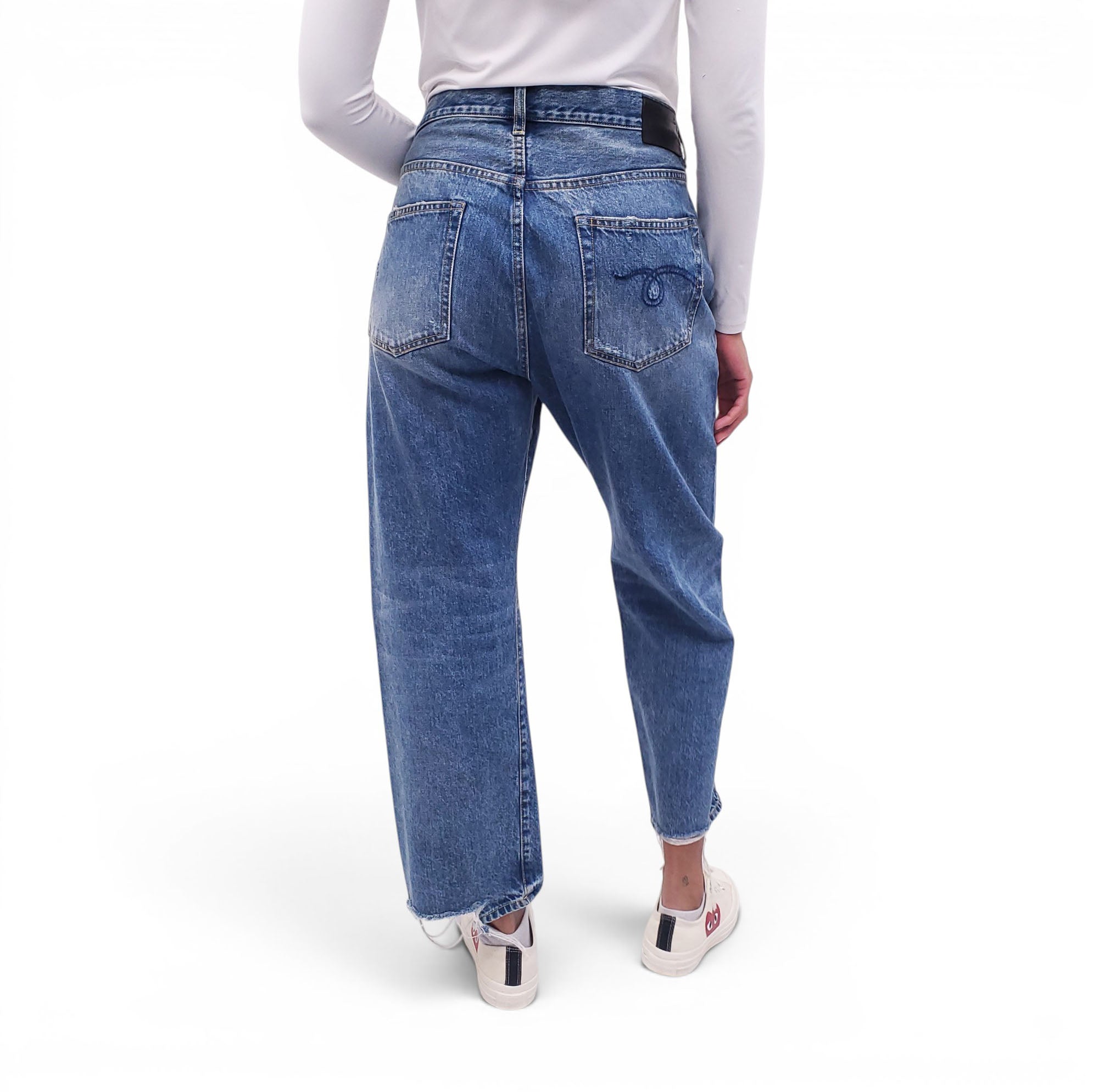 R13 'BOYFRIEND DISTRESSED' WIDE LEG JEANS - SIZE 31