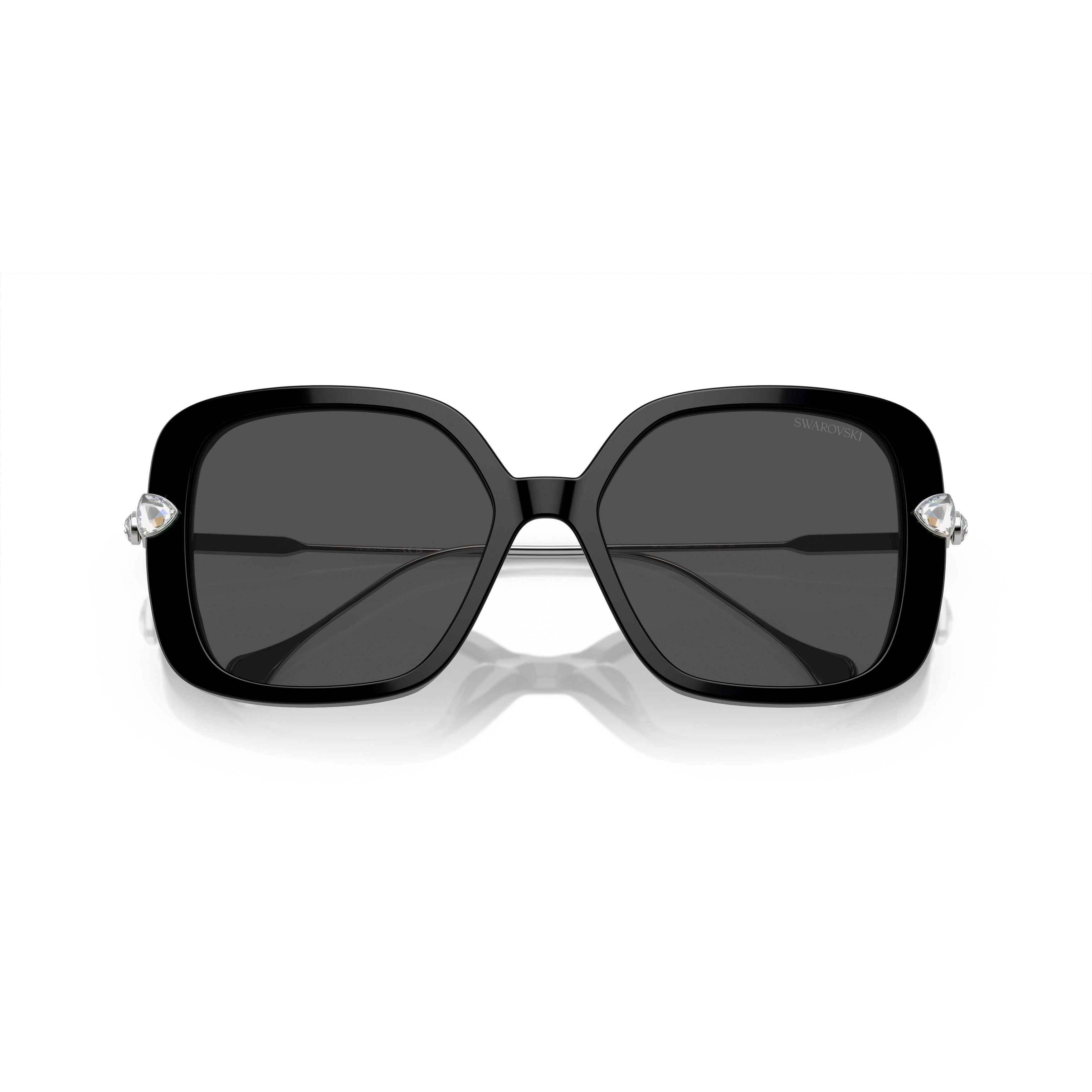0Sk6011 Large Square Black Acetate Sunglasses with Crystal Embellishments