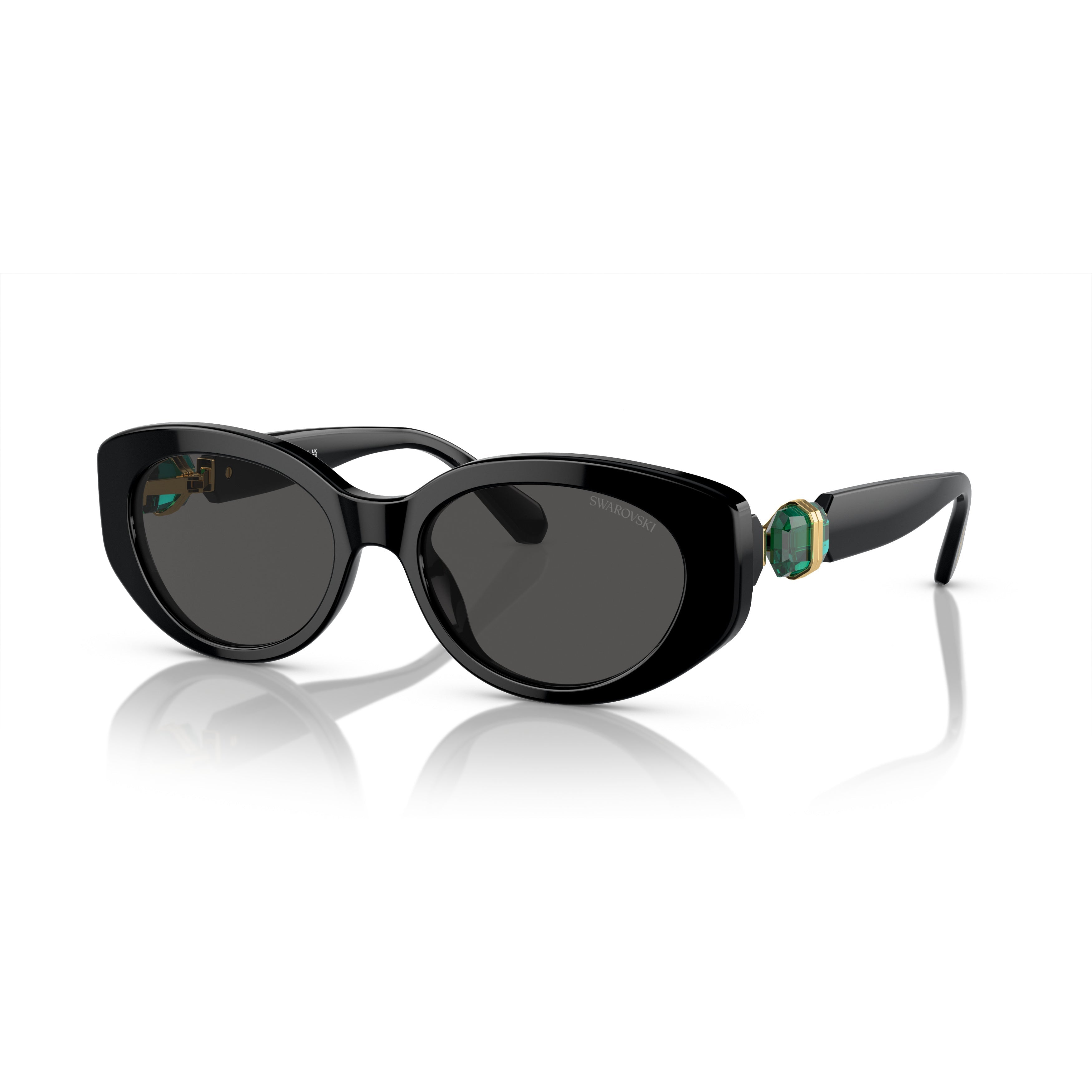 0Sk6002 Oversized Black Acetate Sunglasses with Green Crystal Embellishments