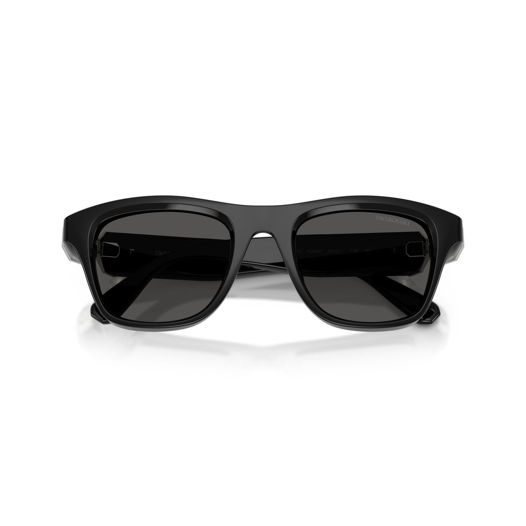 0Sk6056U Rectangular Black Sunglasses with Crystal Embellishments