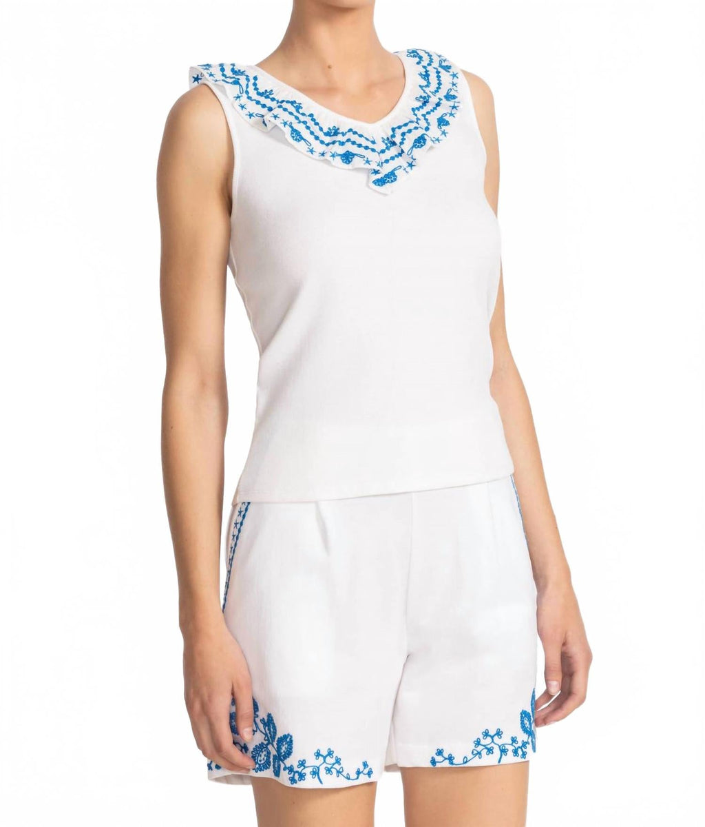 Daria Mixed Media Flutter Tank In White