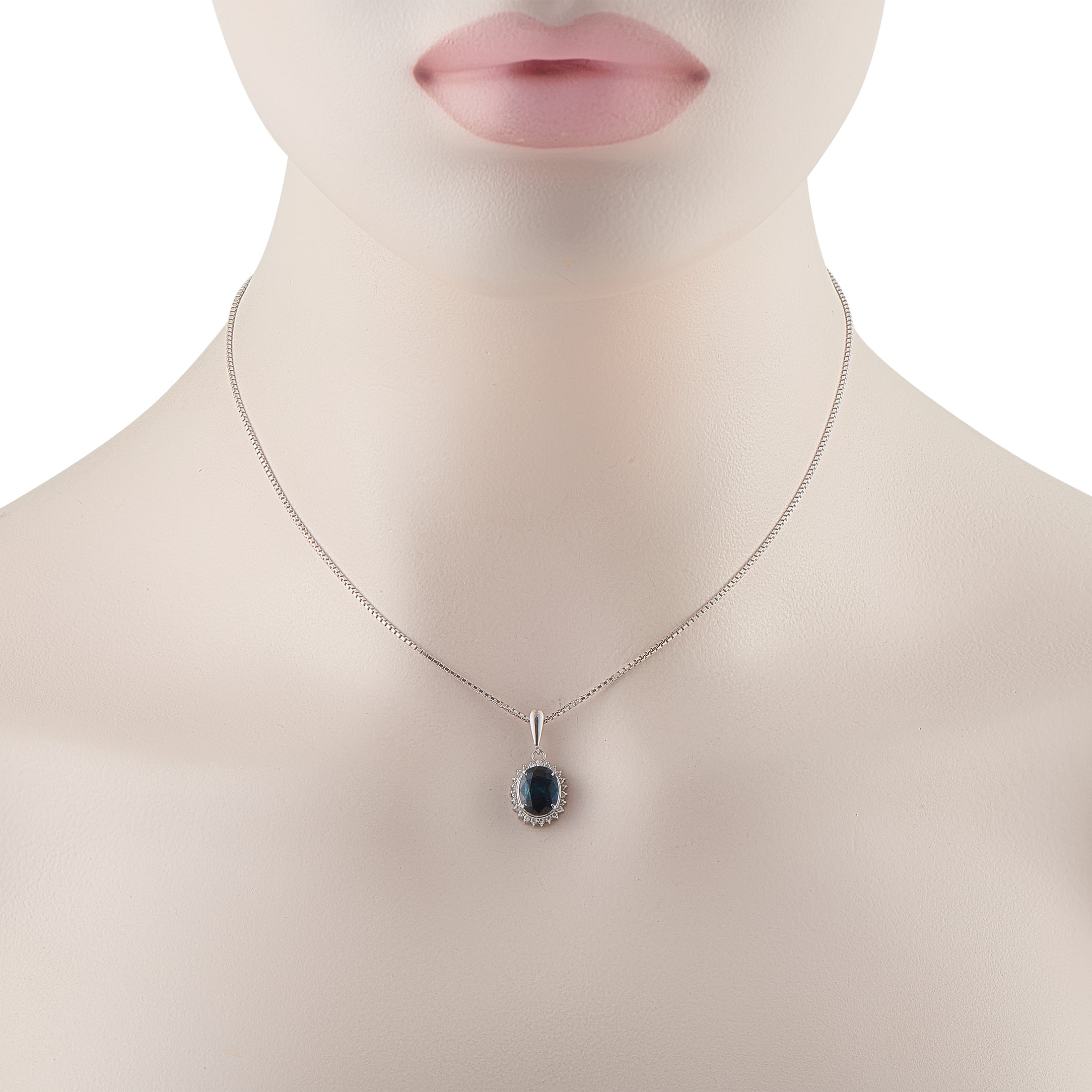 LB Exclusive Platinum 0.17ct Diamond and Sapphire Pendant Necklace MF03-041426