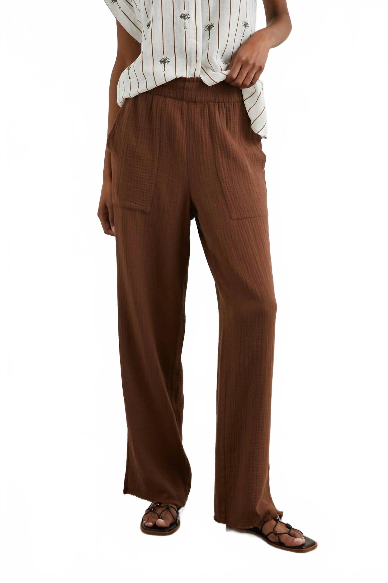 Leon Lightweight Double Gauze Pant In Cacao