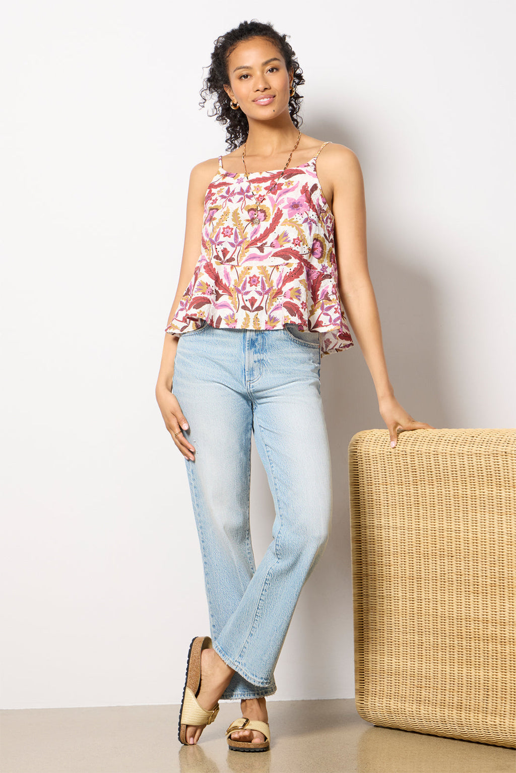 Women's Eyelet Button Back Cami Top