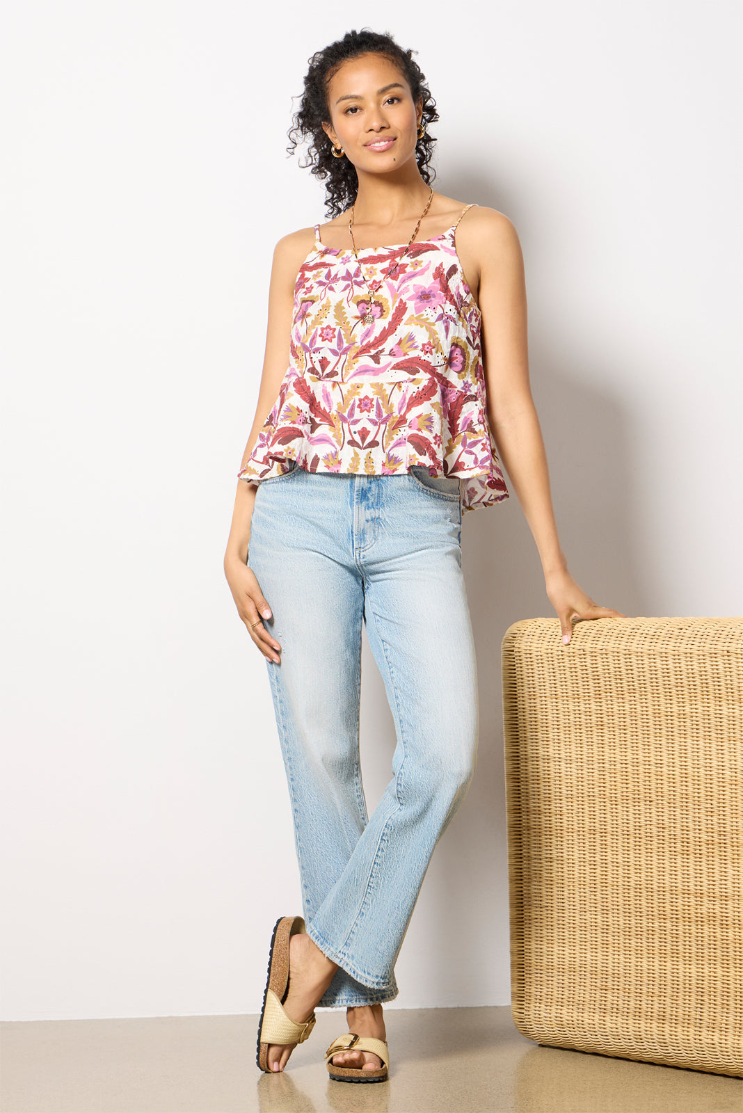 Women's Eyelet Button Back Cami Top