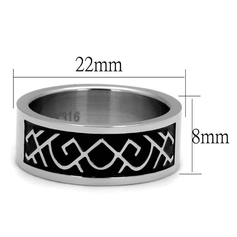 High polished (no plating) Stainless Steel Ring with Epoxy in Jet