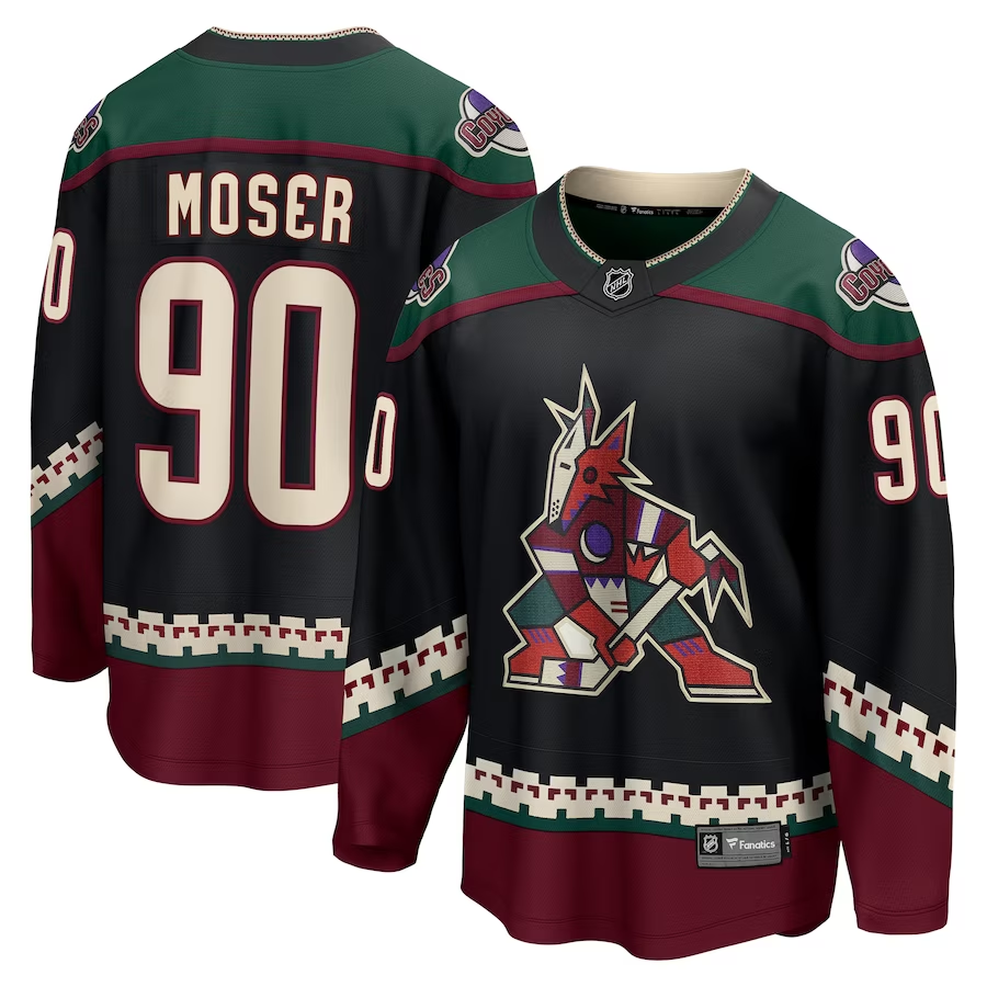 Men's Arizona Coyotes J.J. Moser #90 Black Home Breakaway jersey