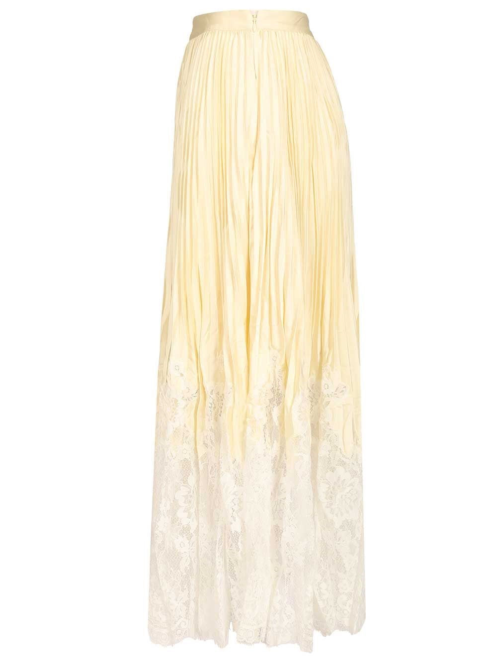 Self-Portrait Women Yellow Satin Lace Midi Skirt