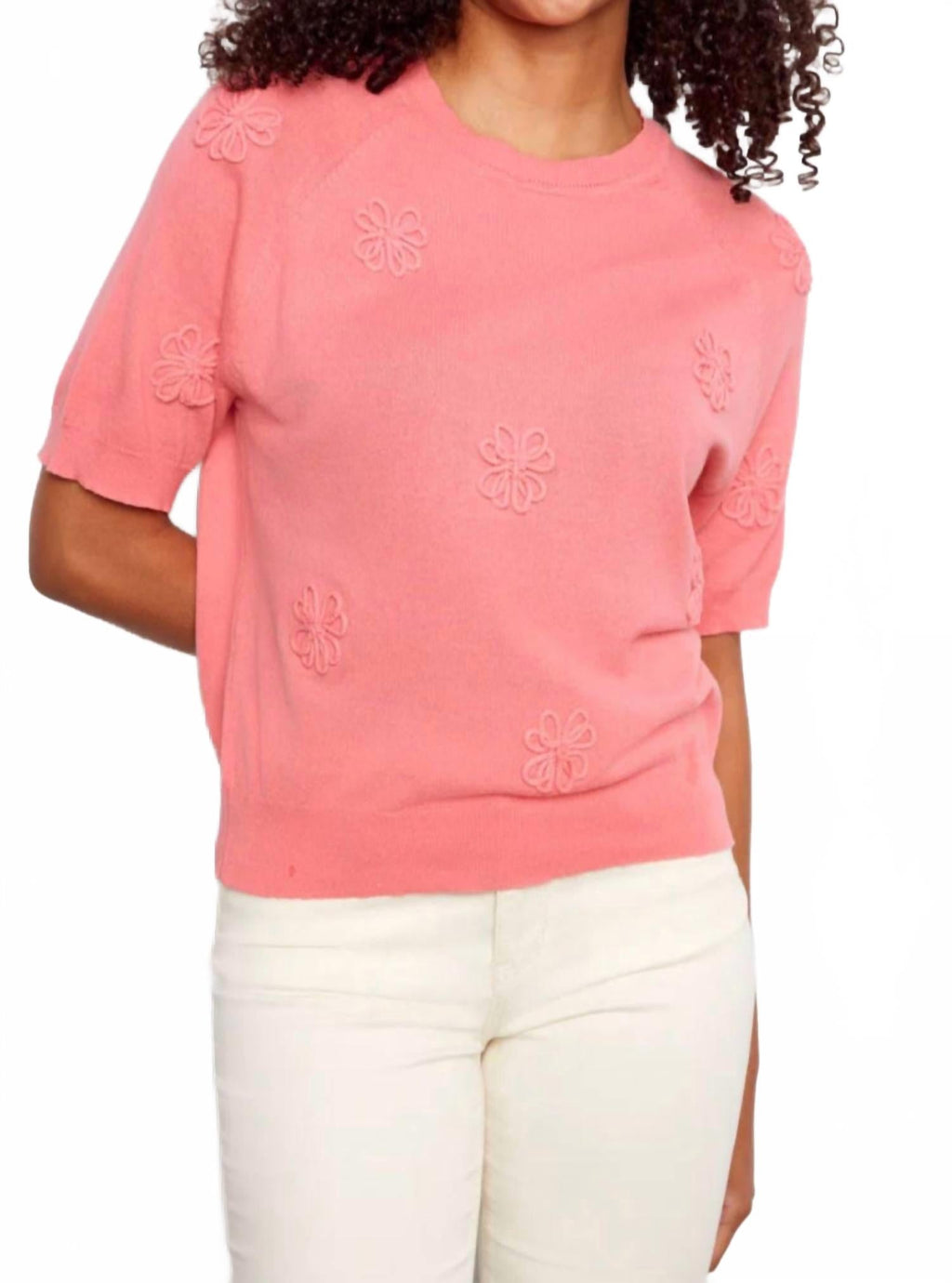 Floral Soutache Cotton Knit Top In Sorbet