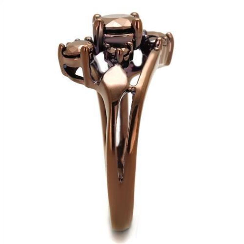 IP Coffee light Brass Ring with AAA Grade CZ in Light Coffee