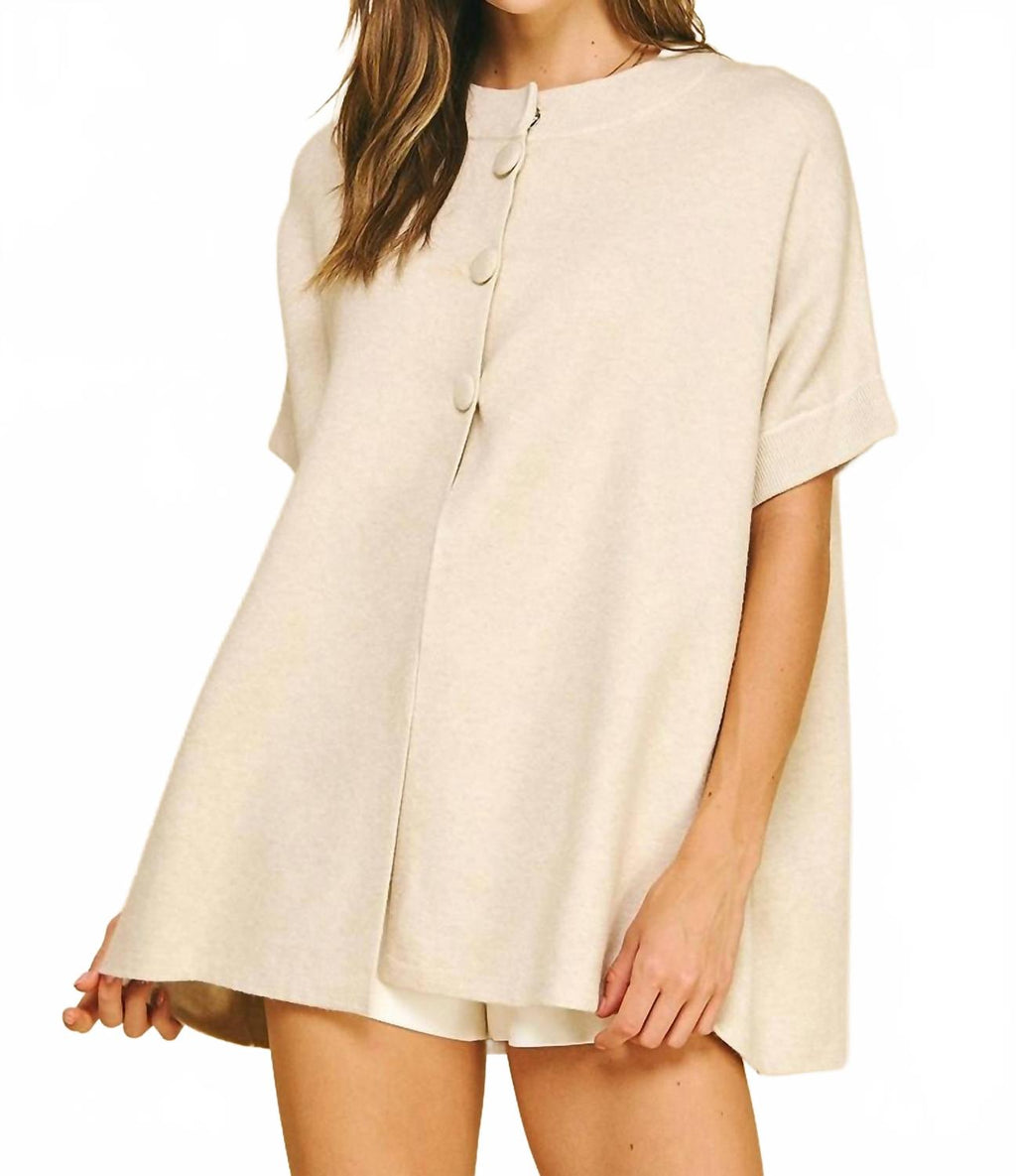 Open Front Knit Cape Cardigan In Cream