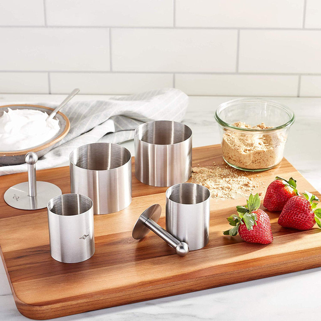 Kuchenprofi Stainless Steel 6-Piece Food Mold Forming Rings with Tamper/Pushers, Silver