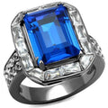 IP Light Black Stainless Steel Ring with Top Grade Crystal in Capri Blue