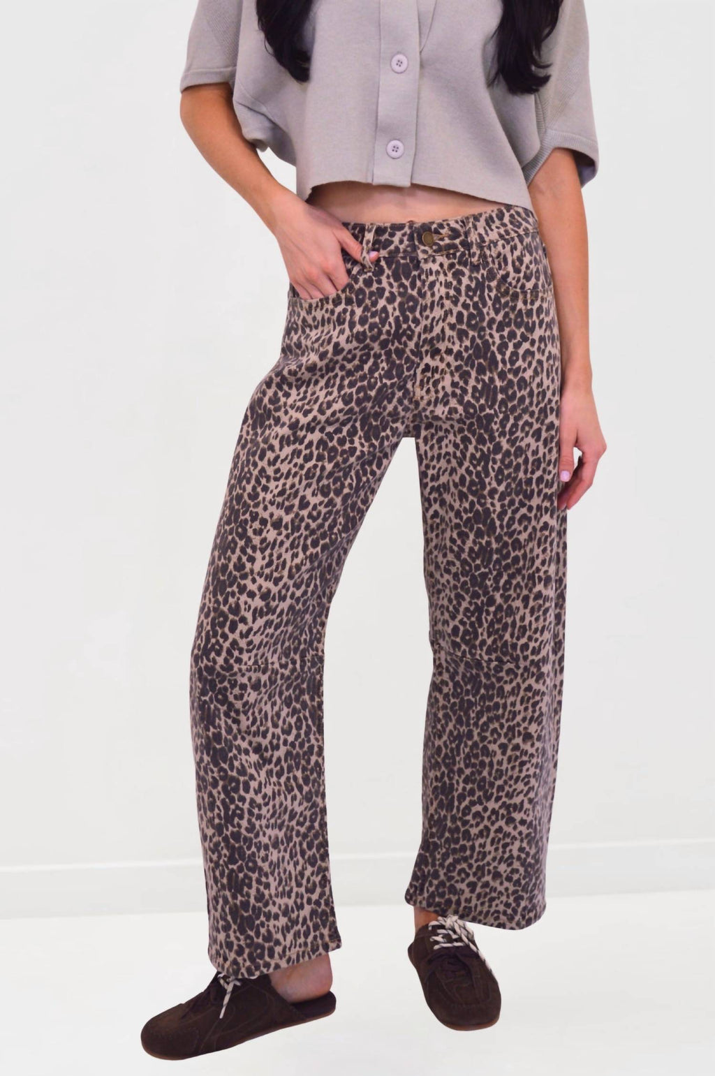 High-Waisted Tapered Fit Barrel Jeans In Leopard Print