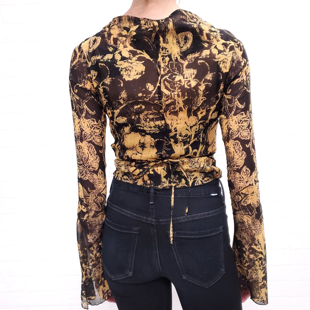 KNWLS BLACK AND YELLOW SHEER TIE UP BLOUSE ($900) - SIZE 6