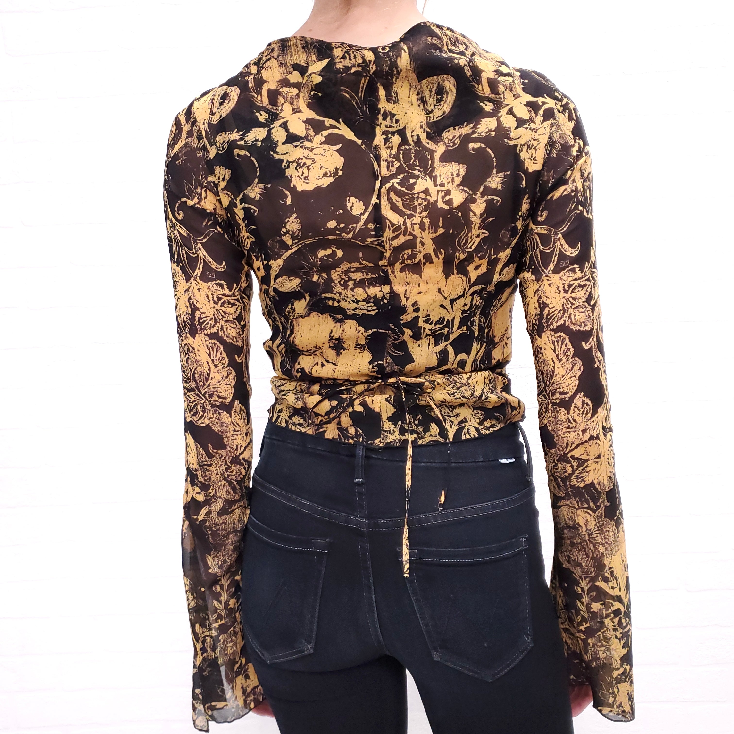 KNWLS BLACK AND YELLOW SHEER TIE UP BLOUSE ($900) - SIZE 6