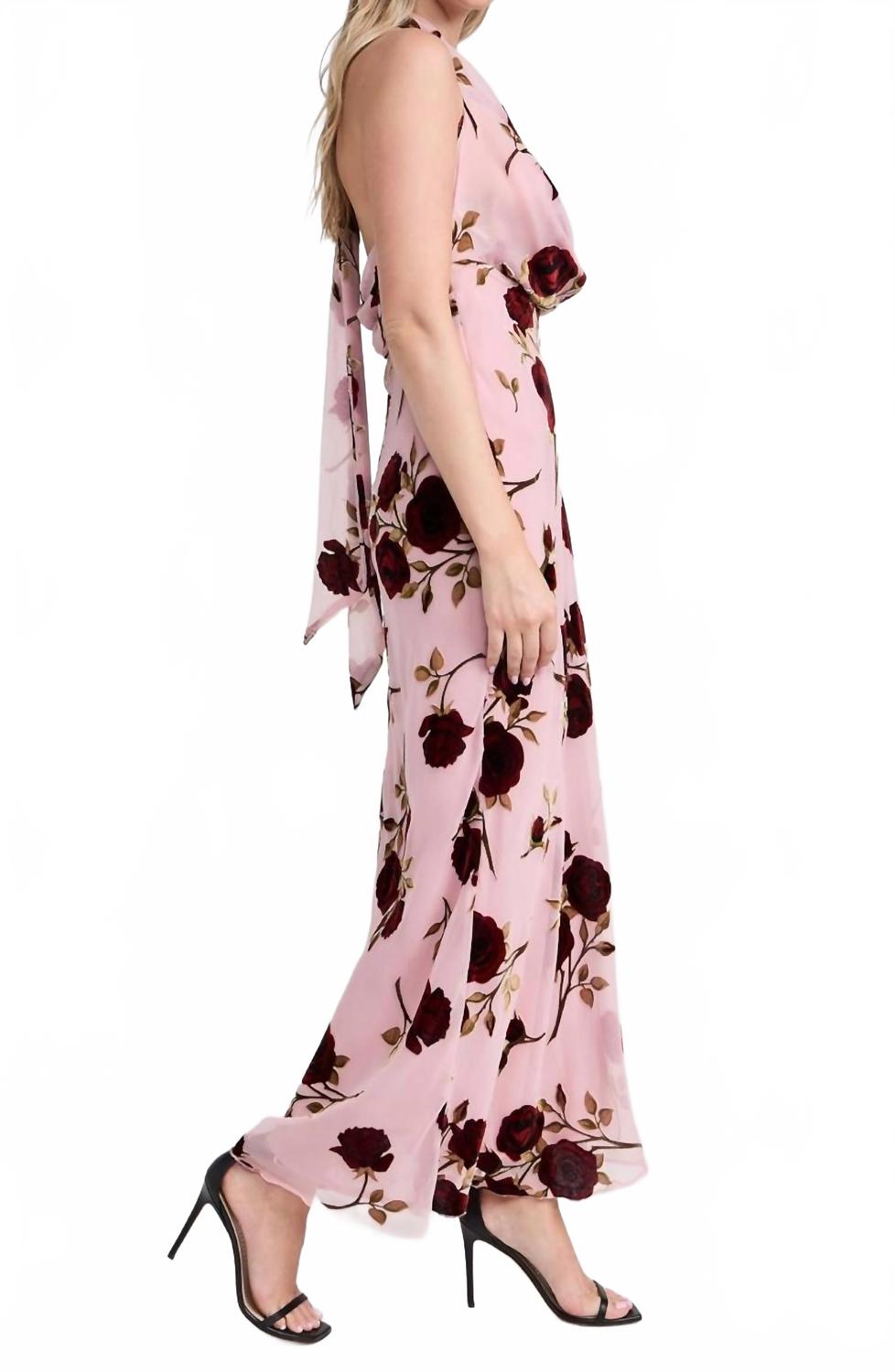Velvet Halter Maxi Dress In Rose